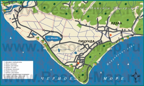 Туристическая карта побережья Пицунды
