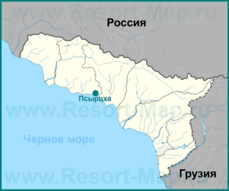 Псырцха на карте Абхазии