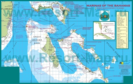Подробная карта Багамских островов с отелями