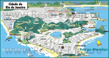 Карта Рио-де-Жанейро с отелями и достопримечательностями