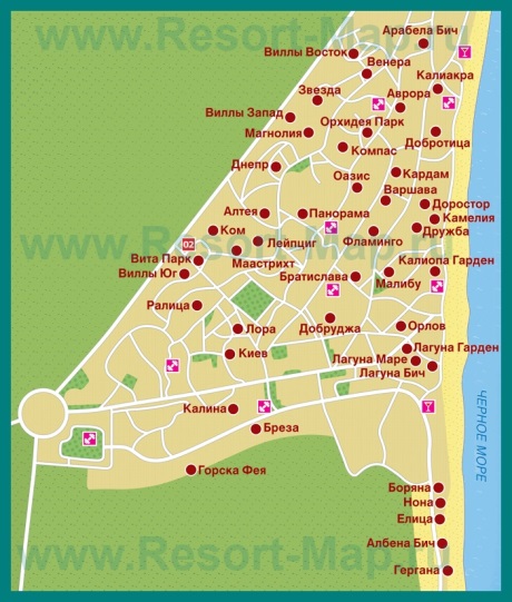 Карта города Албена с отелями