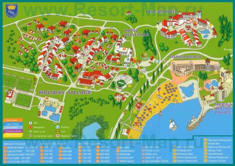 Карта курорта Дюни с отелями