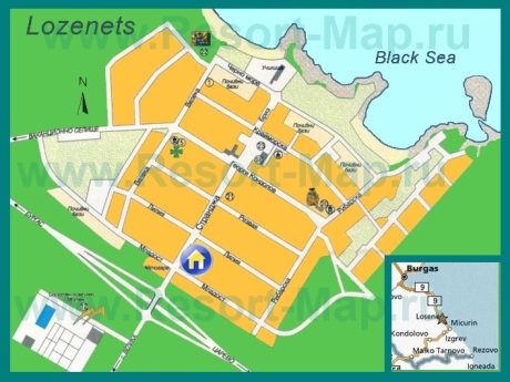 Подробная карта курорта Лозенец