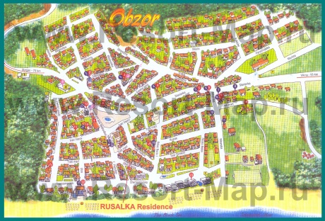 Подробная туристическая карта города Обзор