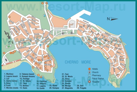 Карта отелей Созополя