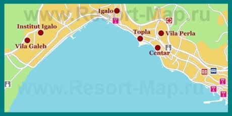 Карта отелей Игало