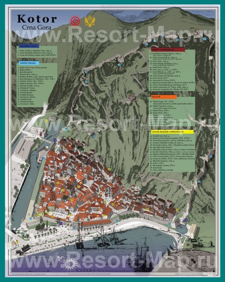 Подробная карта города Котор с достопримечательностями