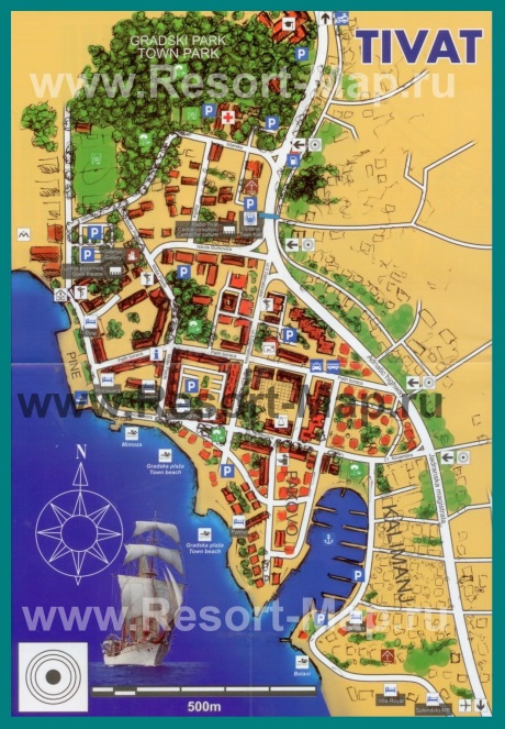 Туристическая карта курорта Тиват