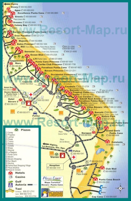 Карта курорта Пунта-Кана с отелями