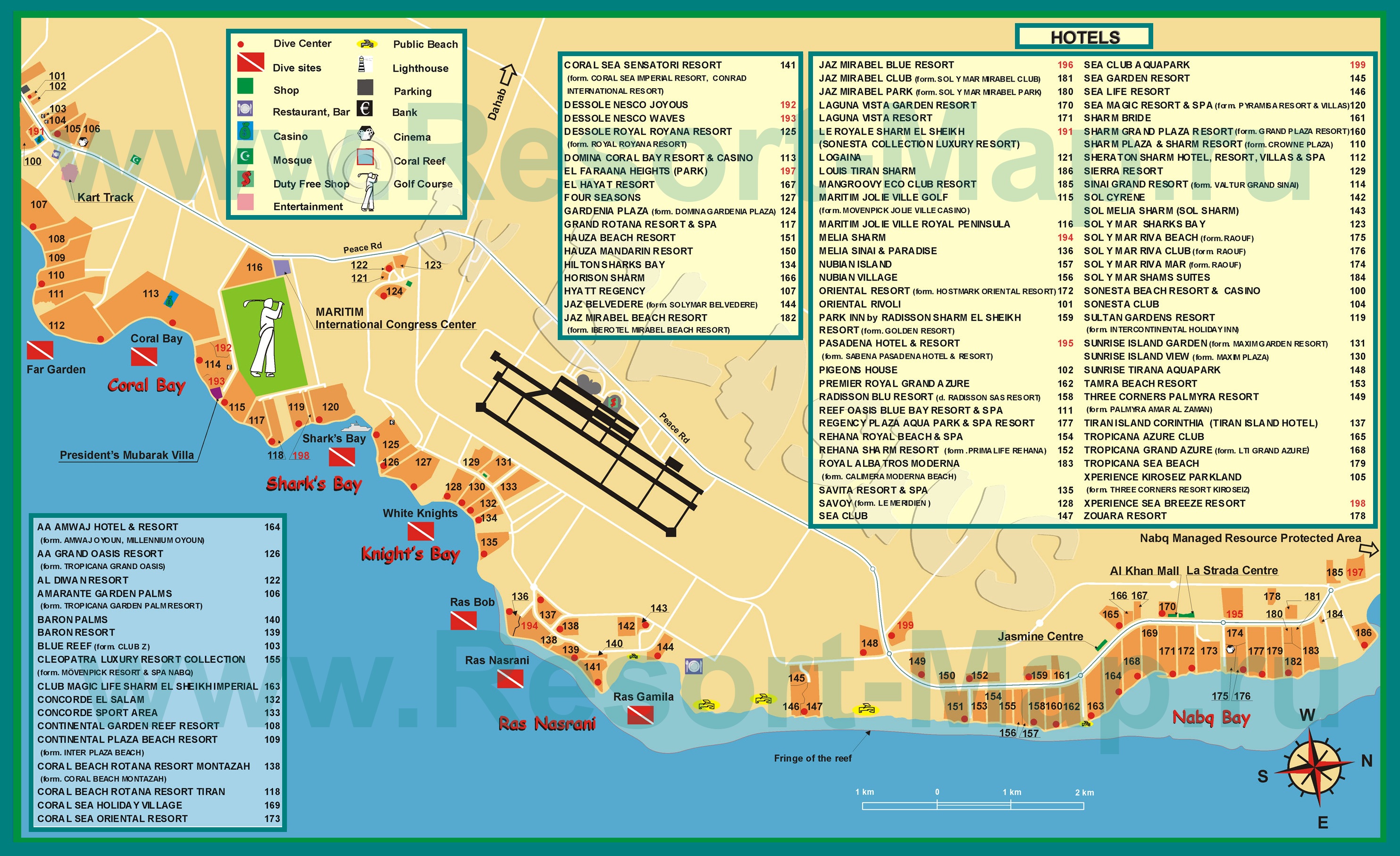 Карта Шарм Эль Шейха С Бухтами И Отелями