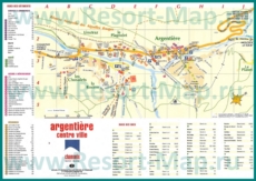 Подробная туристическая карта горнолыжного курорта Аржантьер с отелями