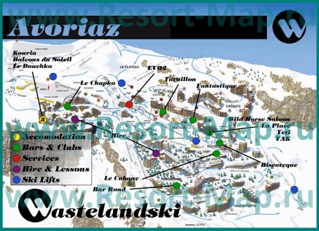 Туристическая карта Авориаза с барами и ресторанами