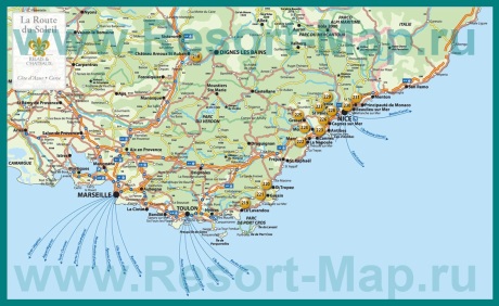 Карта Лазурного берега с курортами