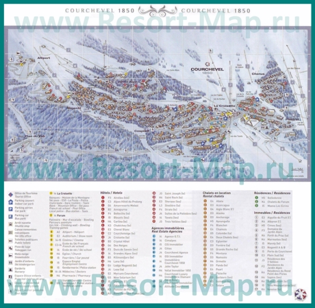 Подробная карта горнолыжного курорта Куршевель с отелями