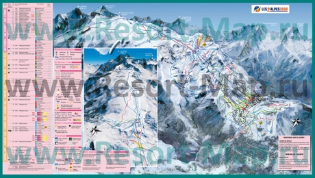 Карта склонов горнолыжного курорта Ле дез Альп
