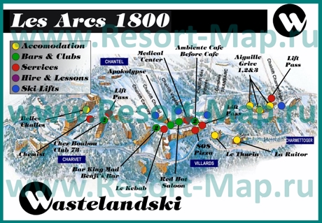 Туристическая карта Лез Арк с отелями и барами