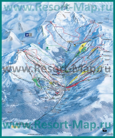 Подробная карта склонов горнолыжного курорта Мерибель с трассами