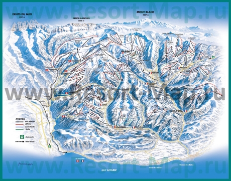 Подробная карта горнолыжного курорта Монрион с трассами