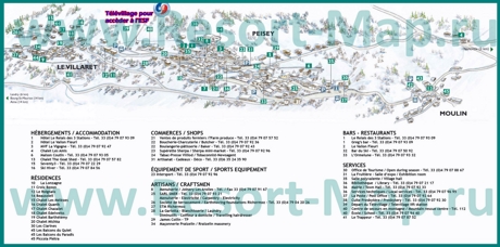 Туристическая карта Пейзе-Валландри с отелями, шале, ресторанами и магазинами