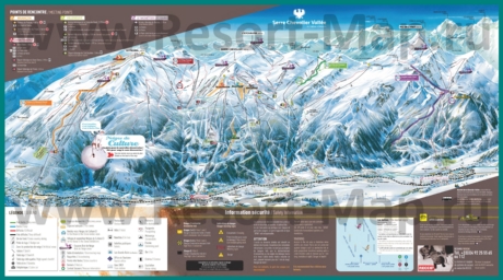 Подробная карта горнолыжного курорта Серр-Шевалье с трассами и отелями
