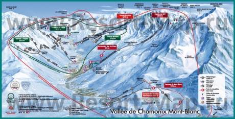 Подробная карта горнолыжного курорта Шамони с трассами