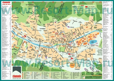 Подробная туристическая карта города Шамони