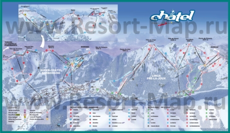 Подробная карта склонов горнолыжного курорта Шатель с трассами