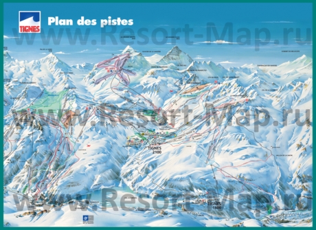 Подробная карта склонов горнолыжного курорта Тинь с трассами