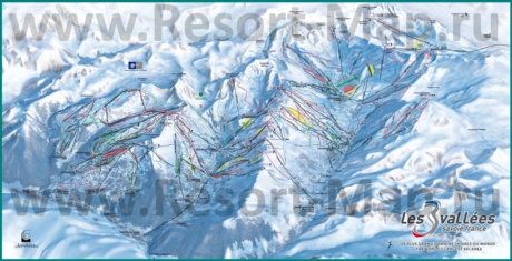 Подробная карта горнолыжного курорта Три Долины с трассами