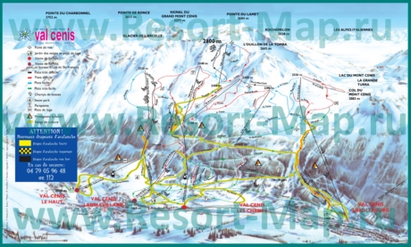 Подробная карта горнолыжного курорта Валь-Сени с трассами
