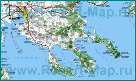 Карта полуострова Халкидики