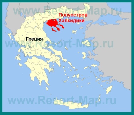 Полуостров Халкидики на карте Греции