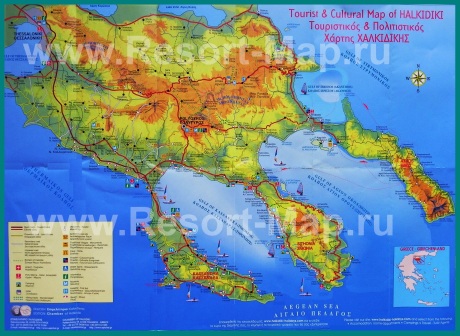 Туристическая карта Халкидики с достопримечательностями