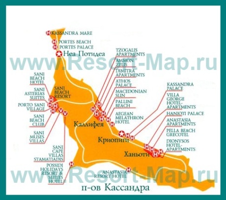 Карта отелей Кассандры