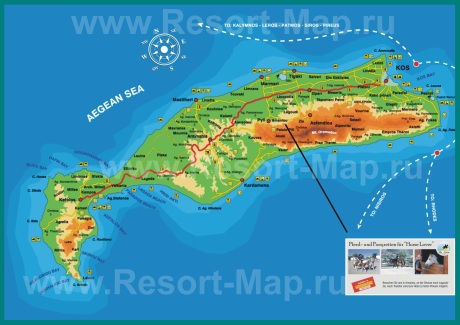 Подробная карта острова Кос