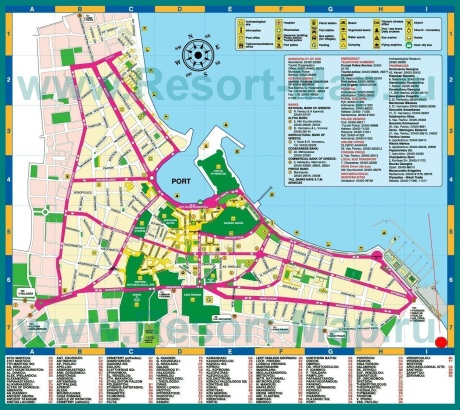 Туристическая карта города Кос с отелями