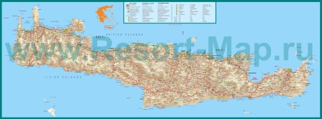 Подробная карта острова Крит с отелями