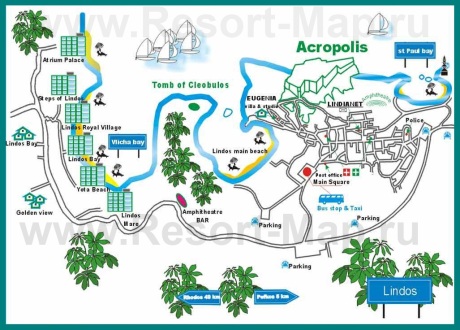 Туристическая карта Линдоса с отелями