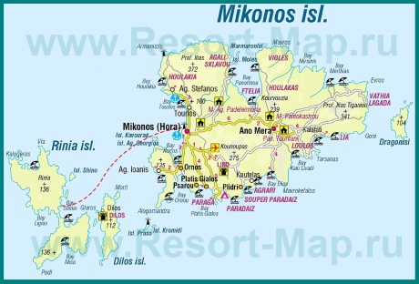Туристическая карта острова Миконос