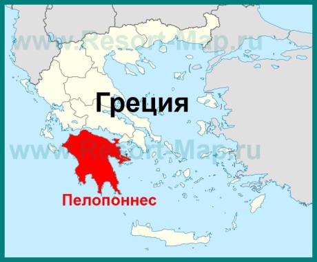 Полуостров Пелопоннес на карте Греции