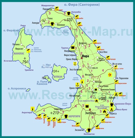Карта острова Санторини на русском языке