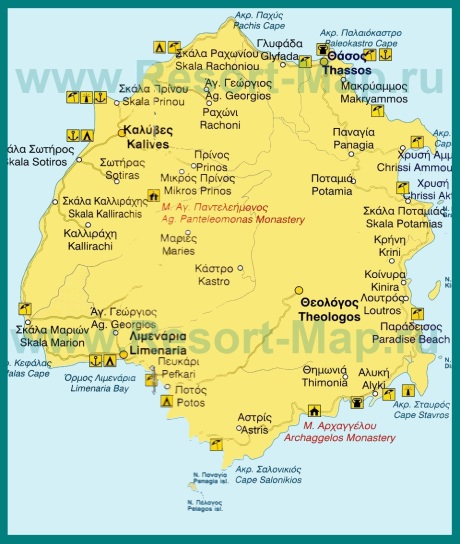 Карта острова Тасос с курортами