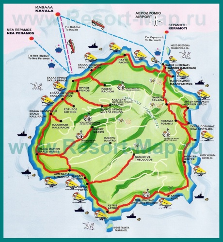 Туристическая карта острова Тасос
