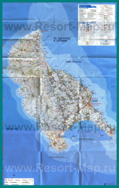 Карта острова Закинф с достопримечательностями
