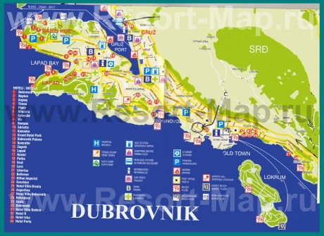 Карта отелей Дубровника