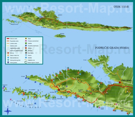 Туристическая карта острова Хвар