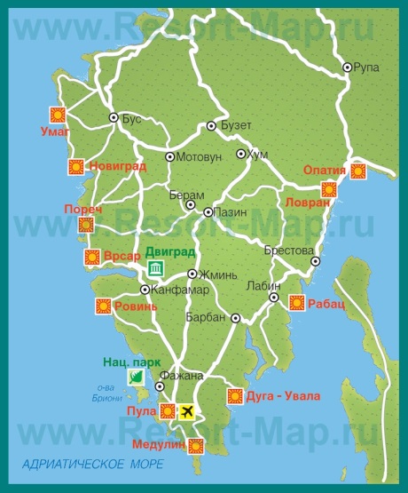Карта курортов Истрии