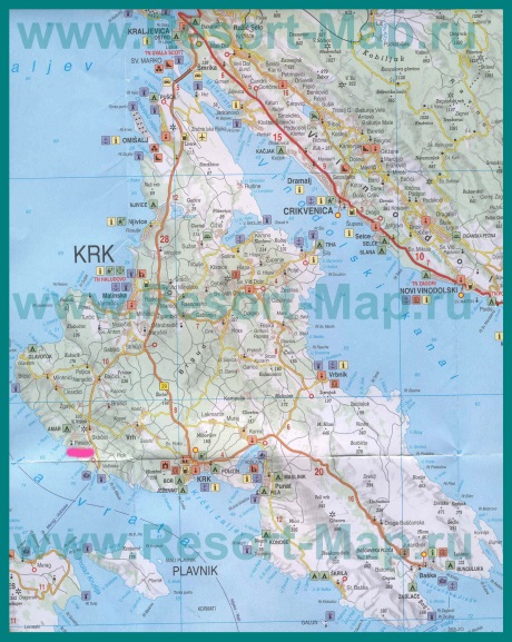 Подробная карта острова Крк