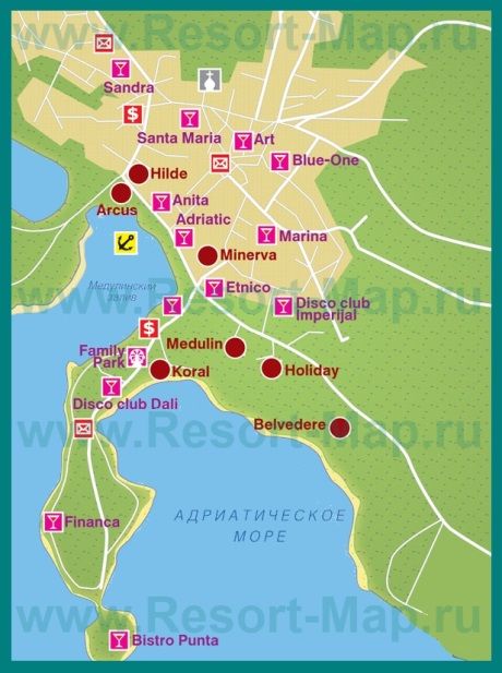 Карта отелей Медулина