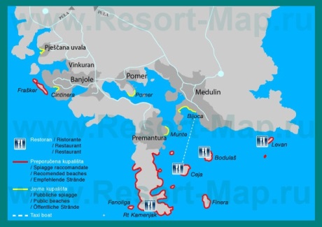 Туристическая карта курорта Медулин